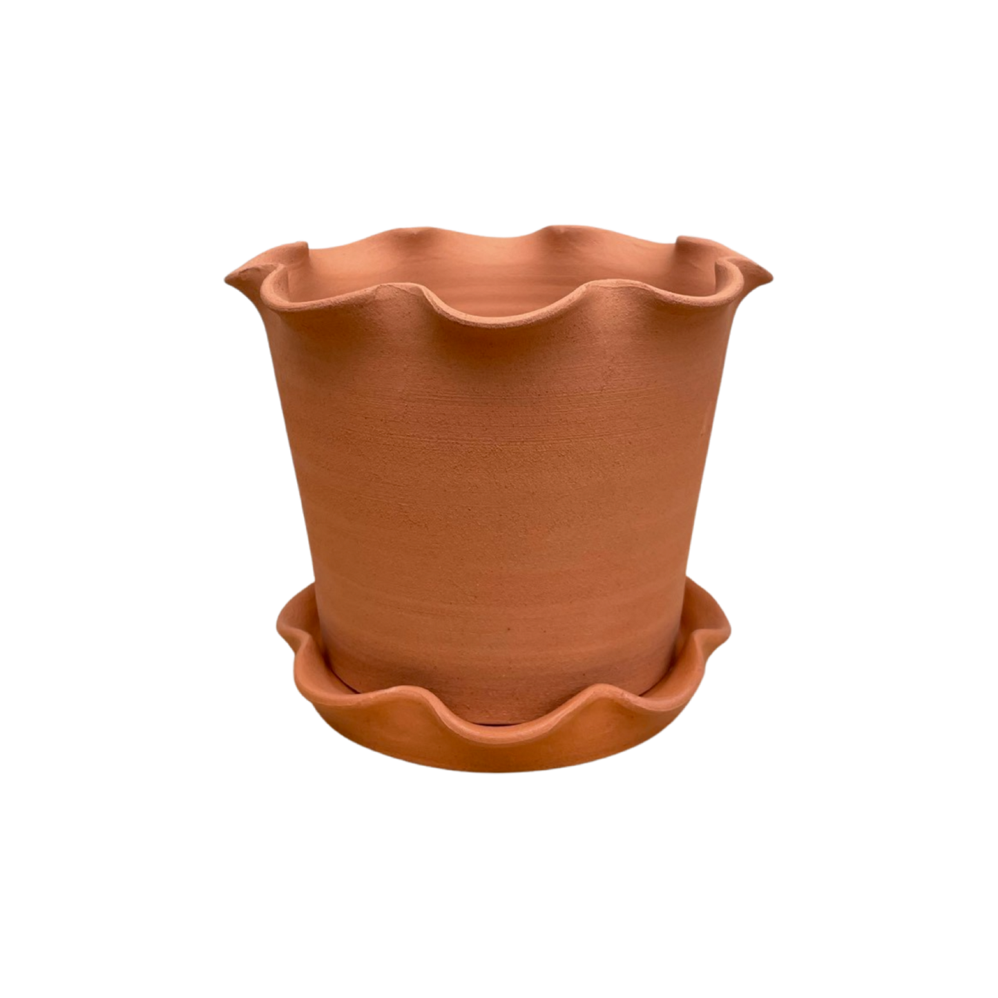 Frilly Plant Pot and Saucer Terracotta