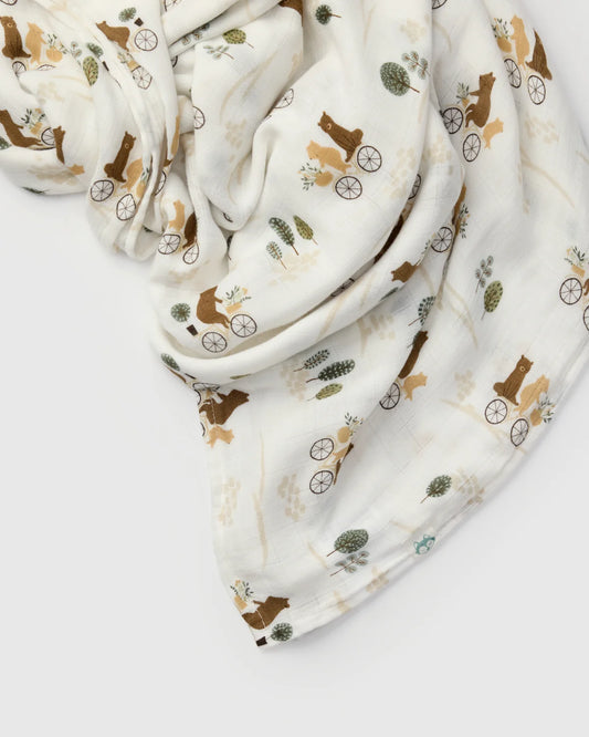 Baby Muslin Swaddle in Tanboocel® Bamboo Viscose - Bears on Bikes