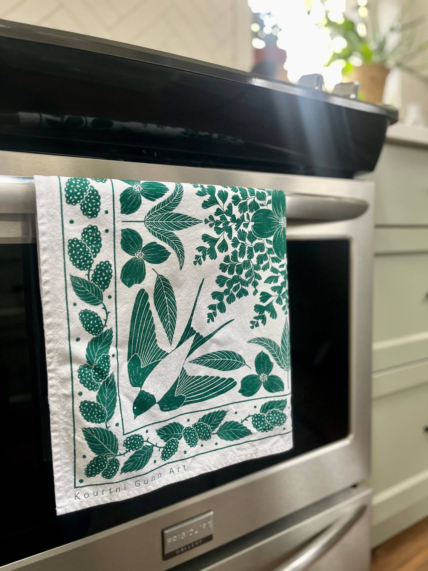 Green Bird Flour Sack Tea Towel