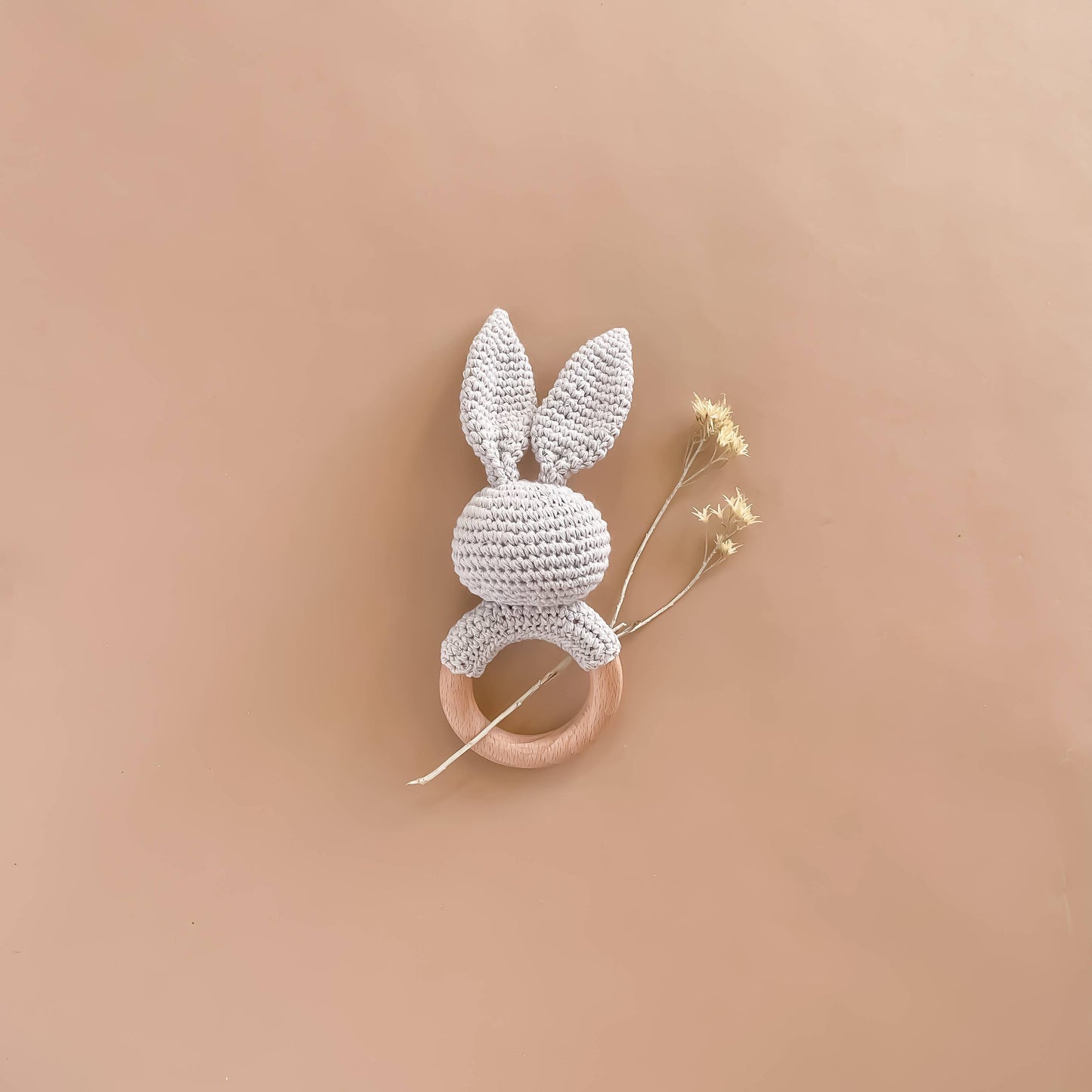 Cotton Crochet Rattle Teether Grey Bunny