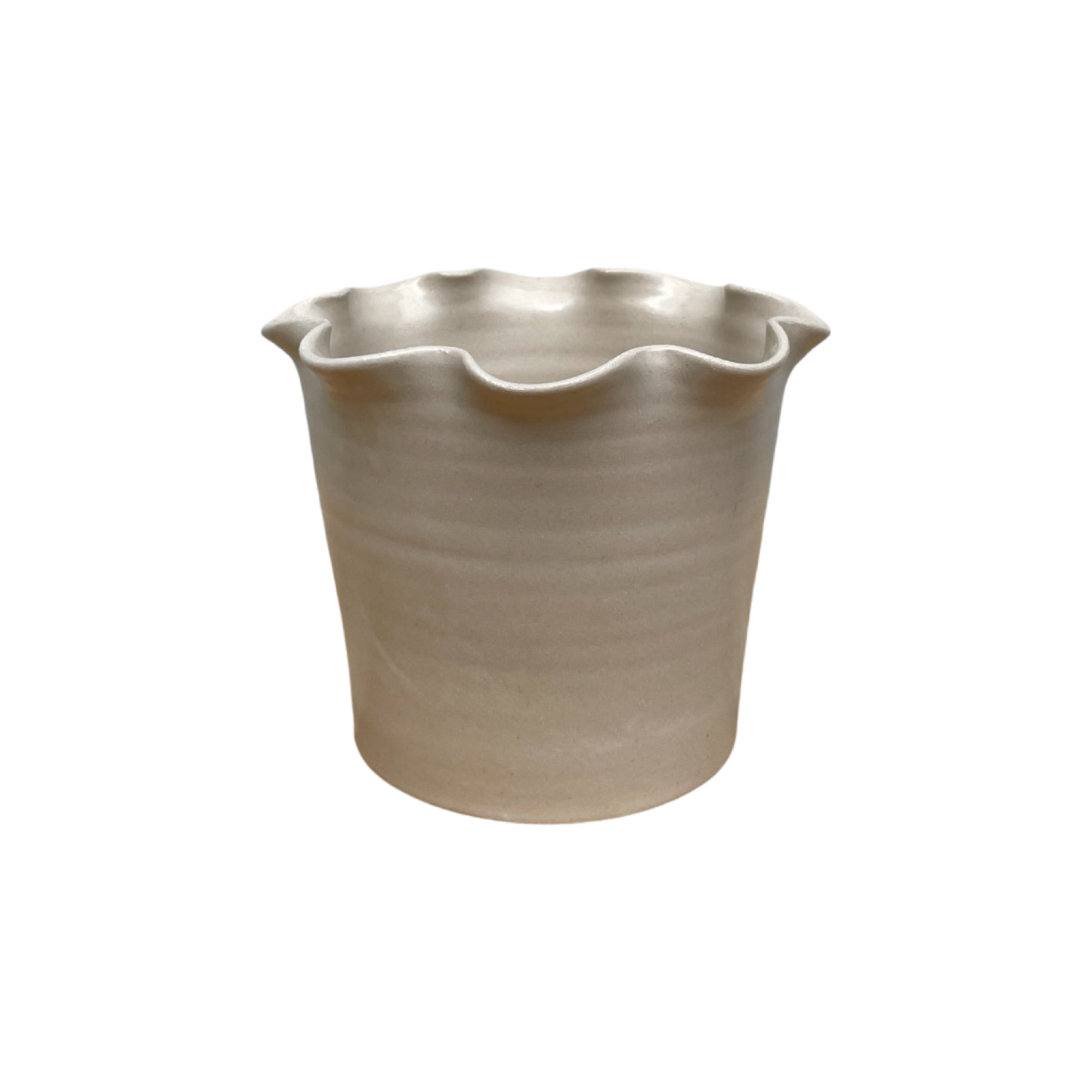 Frilly Pot and Saucer Off White Stoneware Small