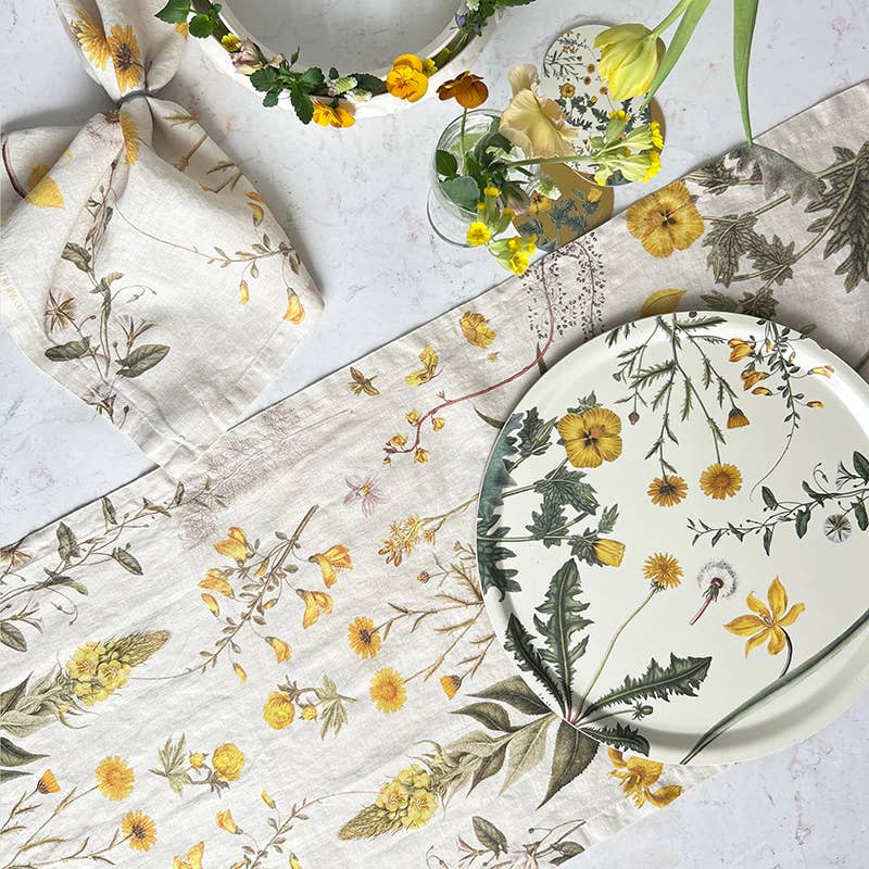 Floral Danica Yellow Linen napkins - Set of 4
