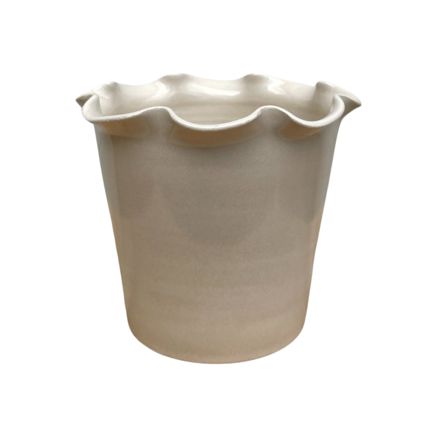 Frilly Pot and Saucer Off White Stoneware Small