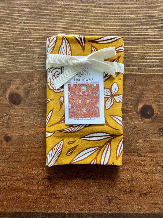 Yellow Floral Flour Sack Tea Towel
