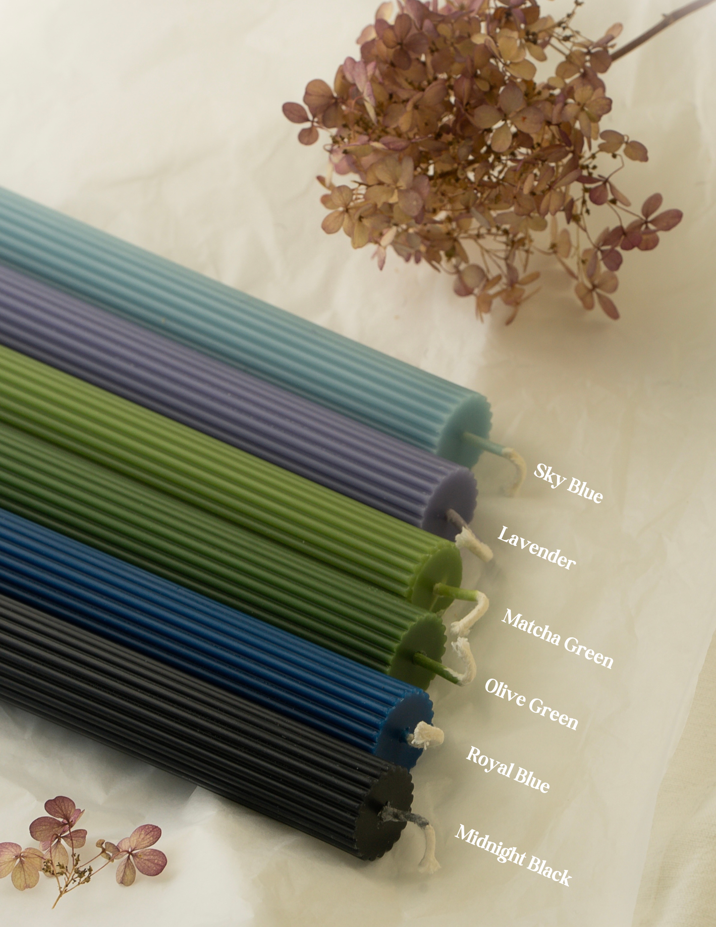 Beeswax & Soy Wax Ribbed Thich Taper: Macha Green