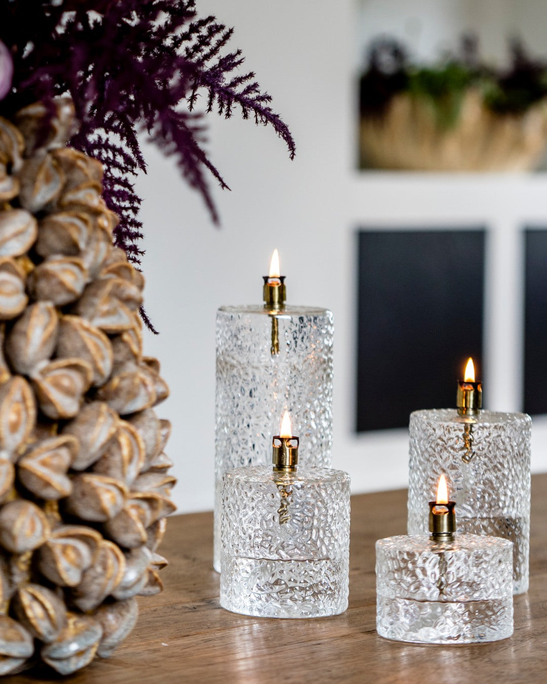 Cylinder Hammered Glass Oil Lamps