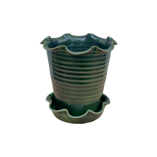 Frilly Pot Emerald Green Small