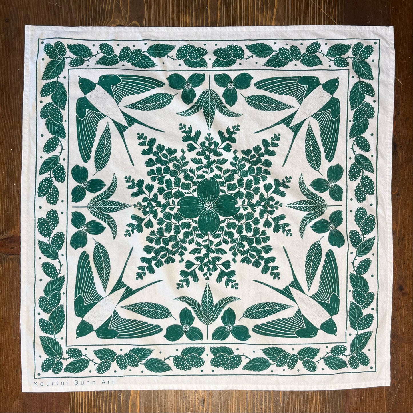 Green Bird Flour Sack Tea Towel