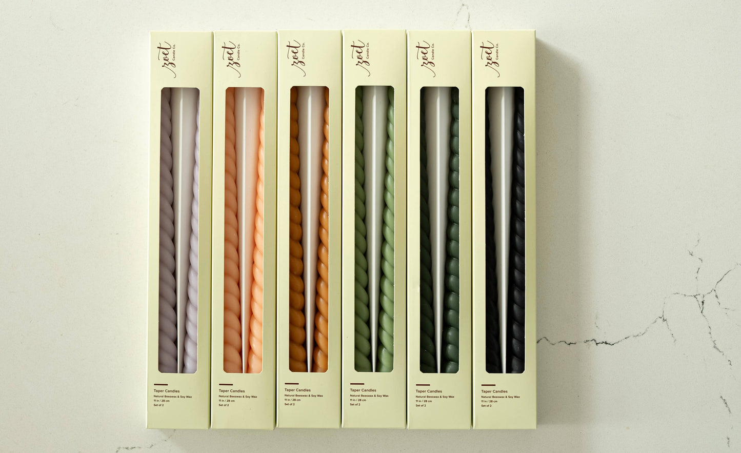Beeswax & Soy Wax Twisted Taper Candle Set: Cream White / Tissue Wrapping
