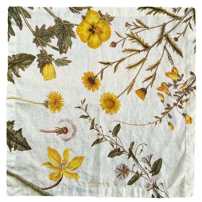 Floral Danica Yellow Linen napkins - Set of 4