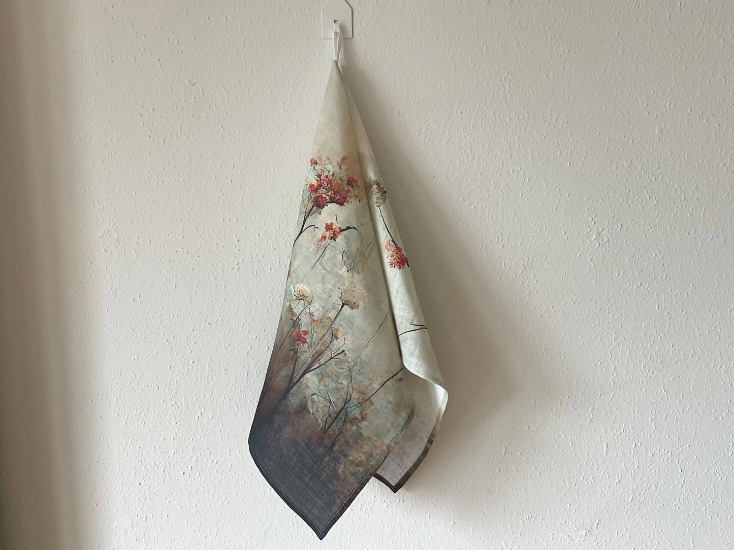 Japandi Floral Linen Tea Towel Pink Floral