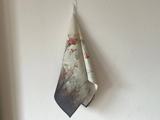 Japandi Floral Linen Tea Towel Pink Floral