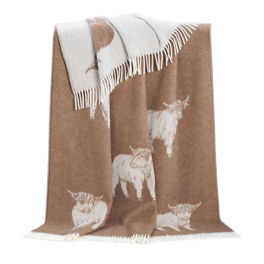 Highland Cow Brown Pure Wool Throw