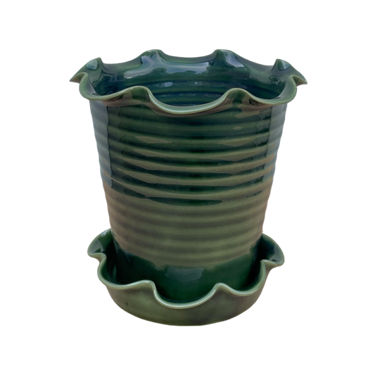 Frilly Pot Emerald Green Small