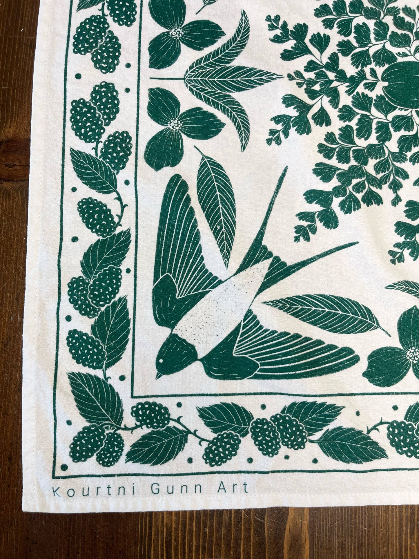 Green Bird Flour Sack Tea Towel