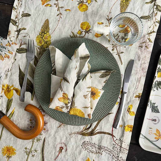 Floral Danica Yellow Linen napkins - Set of 4