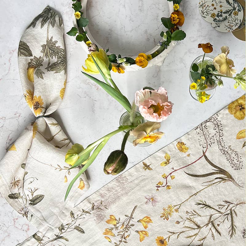 Floral Danica Yellow Linen napkins - Set of 4