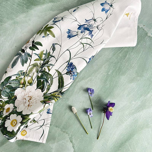 Blue Flower Garden Tea Towel