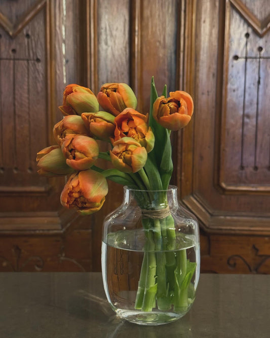 Fancy Tulips in Etched Vase