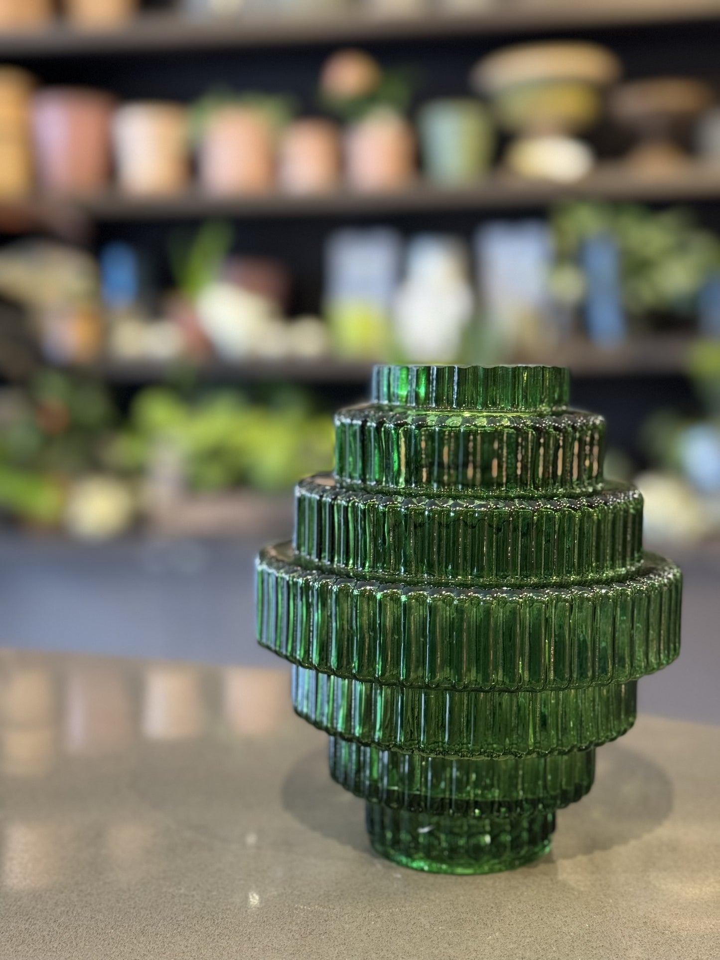 Layered Green Glass Vase Small