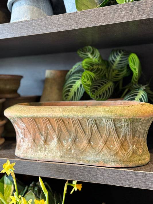 Aged English Lattice Oval Planter