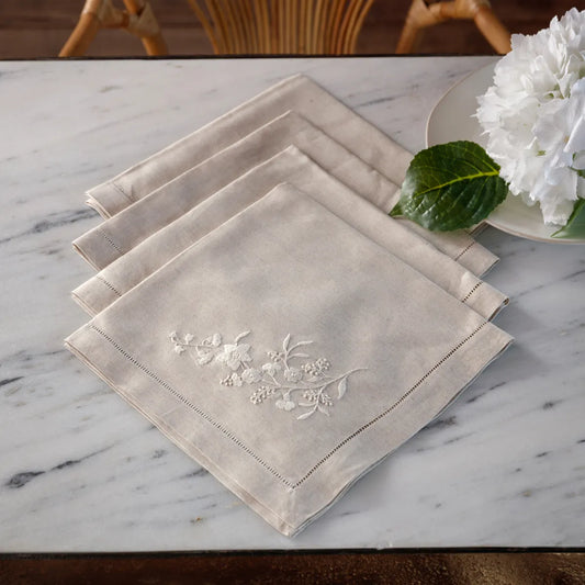Floret Embroidered Linen Napkins – Set of 4