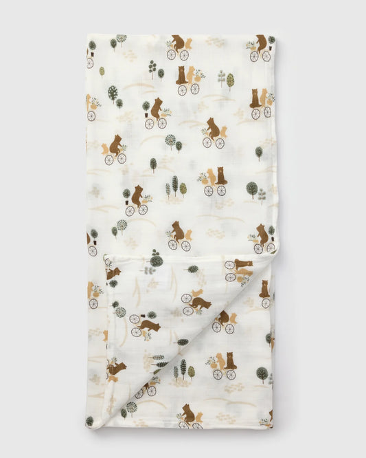 Baby Muslin Swaddle in Tanboocel® Bamboo Viscose - Bears on Bikes
