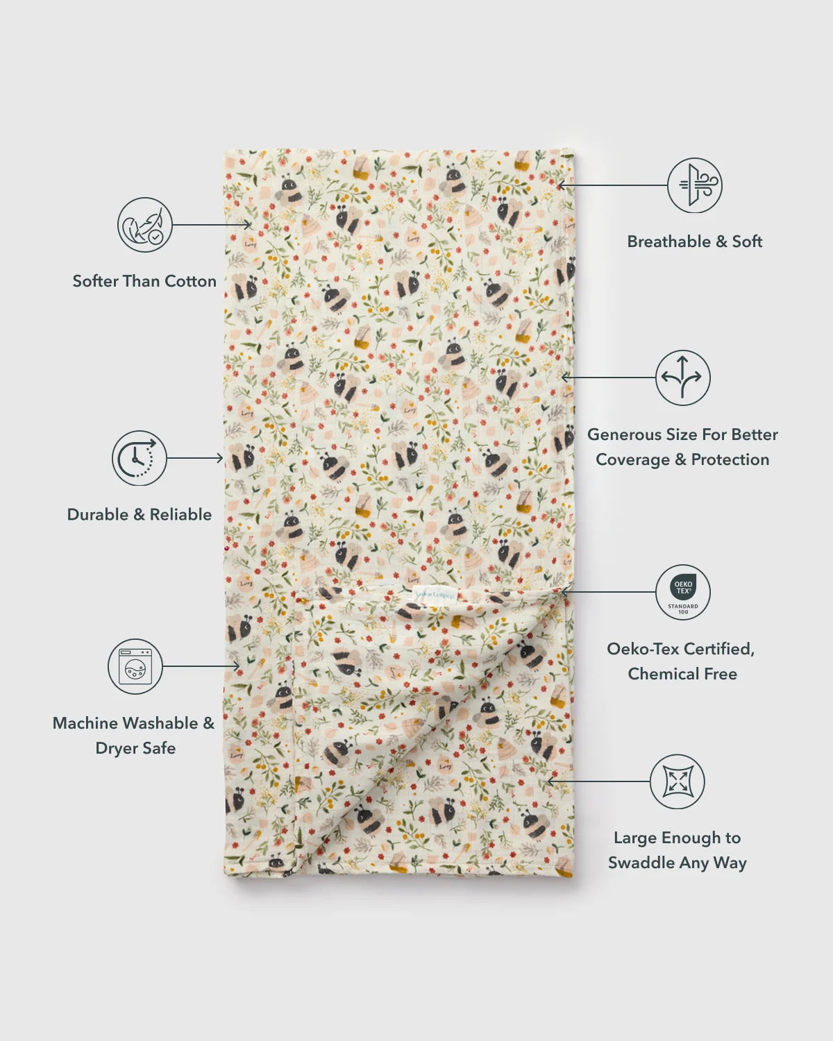 Baby Muslin Swaddle in Tanboocel® Bamboo Viscose - Bumble Bees