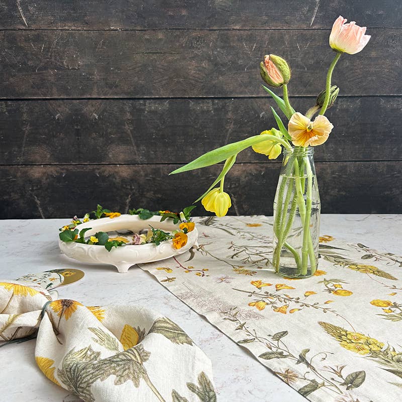 Floral Danica Yellow Linen napkins - Set of 4