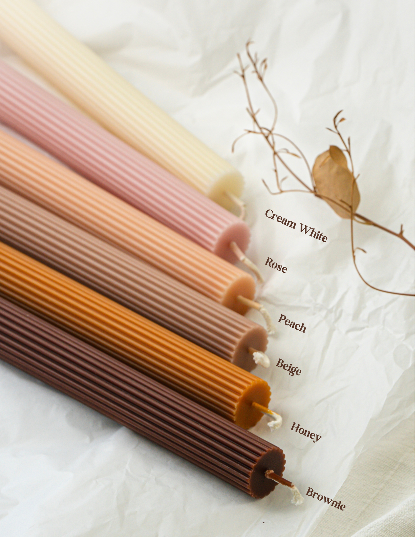 Beeswax & Soy Wax Ribbed Thick Taper: Cream White