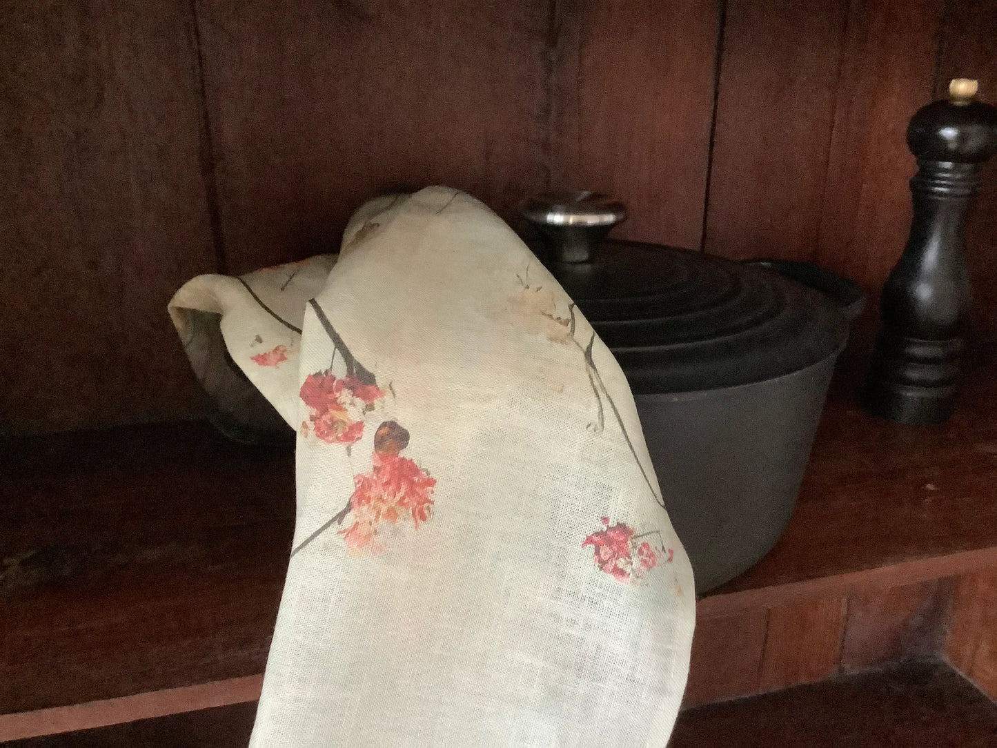 Japandi Floral Linen Tea Towel Pink Floral